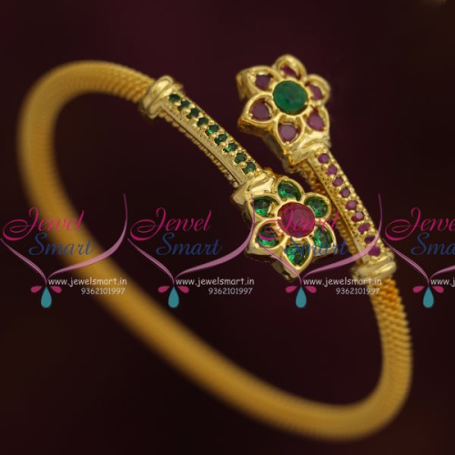 B7909 Ruby Emerald Gold Plated Twist Open Kada Bracelet Fashion Jewellery New