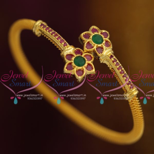 B7910 Ruby Emerald Gold Plated Twist Open Kada Bracelet Fashion Jewellery New
