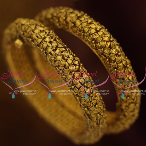 B8284 Screw Open Broad Heavy Antique Gold Plated Nakshi Floral Bangles Shop Online
