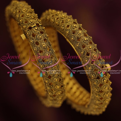B8381 Screw Open Broad Heavy Antique Gold Handmade Nakshi Floral Bangles Shop Online