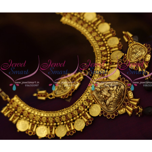 NL8240 South Indian Traditional Coin Necklace Kasulaperu Broad Antique Collections
