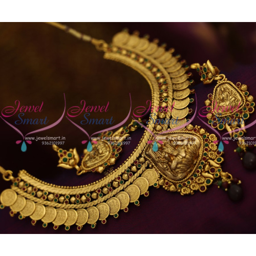 NL8241 Antique Ethnic Lakshmi Coin Necklace Kasulaperu Broad Design Traditional Jewellery