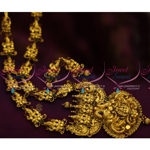 NL8341 Antique Nagas Temple Laxmi God Design Haram Long Necklace Offer Prices