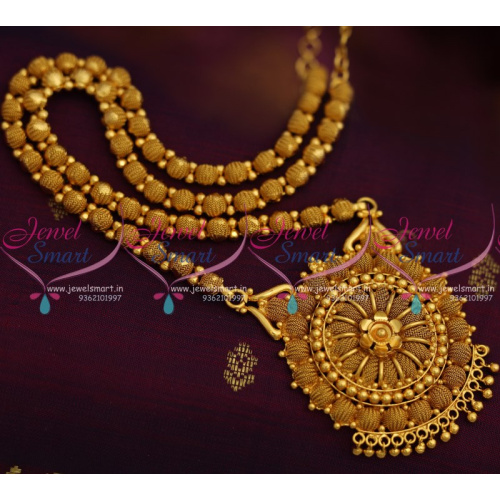 NL8426 18 Inches Beads Emboss Design Simple Gold Plated Haram Long Necklace Collections Online
