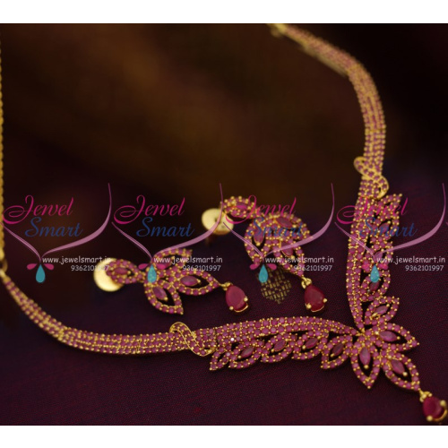 NL8513 Full Ruby Semi Precious Stones Gold Plated Imitation Necklace Buy Online