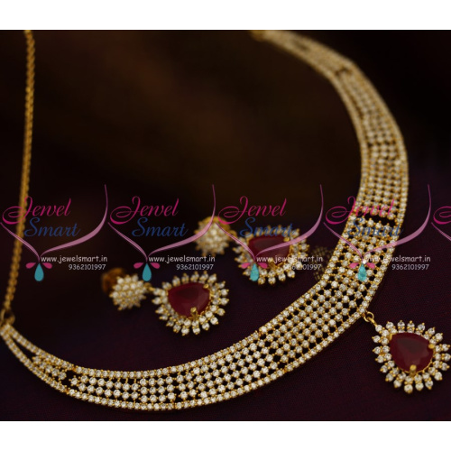 NL8514 Ruby White Semi Precious Stones Diamond Finish Imitation Necklace Online