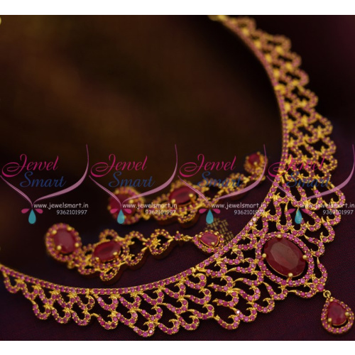 NL8516 Fuschia Pink Ruby Gold Design Imitation Necklace Premium Jewelry Online