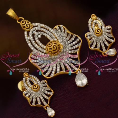 PS8503 New White CZ Stones Mat Gold Finish Trendy Pendant Earrings Fashion Jewellery