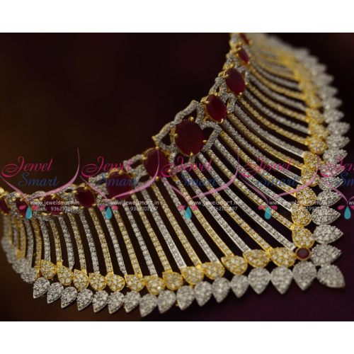 NL8294 CZ Gold Silver Ganga Jamuna Colour Ruby CZ Stylish Choker Necklace Bridal Jewellery