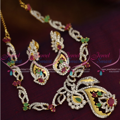 NL8527 Mango Shape Pendant Sparkling Ruby Emerald CZ Stones Fancy Jewelry Necklace Earrings Set Online