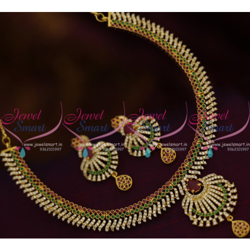 NL8484 CZ White Ruby Emerald Traditional Design Necklace Collections Gold Finish