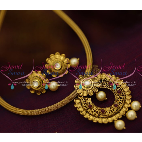 PS8421 Antique Kundan Handmade Chain Pendant Earrings Fashion Jewellery Latest