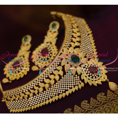 NL8418 Ruby Emerald White Grand Choker Necklace Bollywood Diamond Design Fashion Jewellery