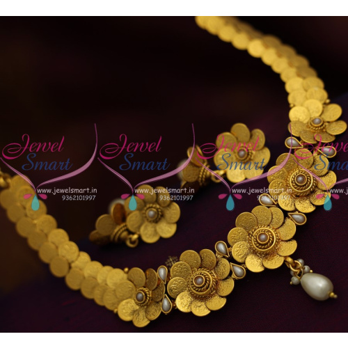 NL8250 Latest Design Floral Coin Laxmi Kasulaperu Light Pearl Temple Jewellery Online