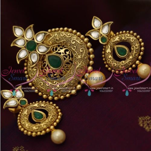 PS8333 Kundan Green Gold Finish Imitation Pendant Earrings Latest Fashion