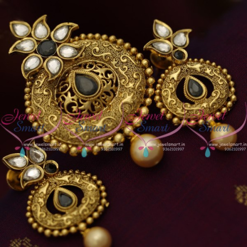 PS8334 Kundan Black Gold Finish Imitation Pendant Earrings Latest Fashion