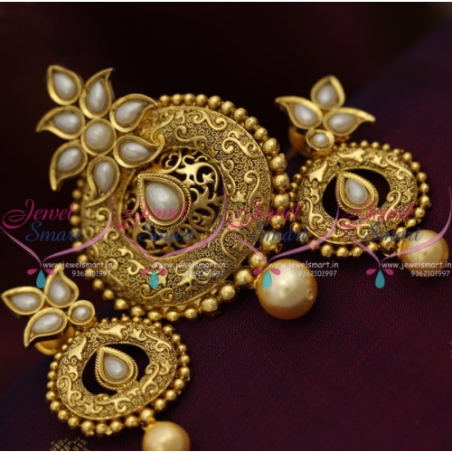 PS8335 Kundan Pearl Gold Finish Imitation Pendant Earrings Latest Fashion Jewellery