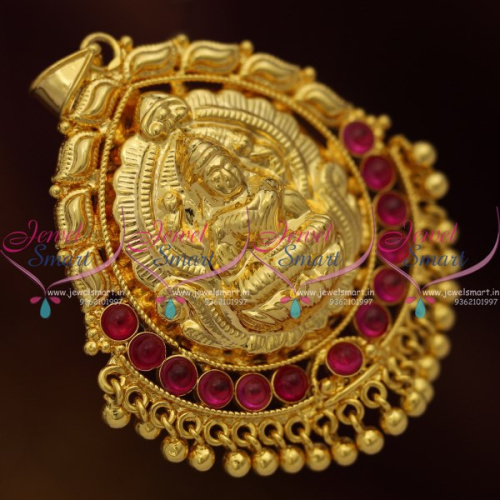 P8425 Nagas Red Stones Kemp Laxmi God Pendant Traditional Imitation Jewellery Online