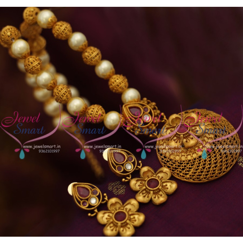 NL8268 Nakshi Ball Beaded Pearl Reddish Mat Gold Handmade Design Jewellery
