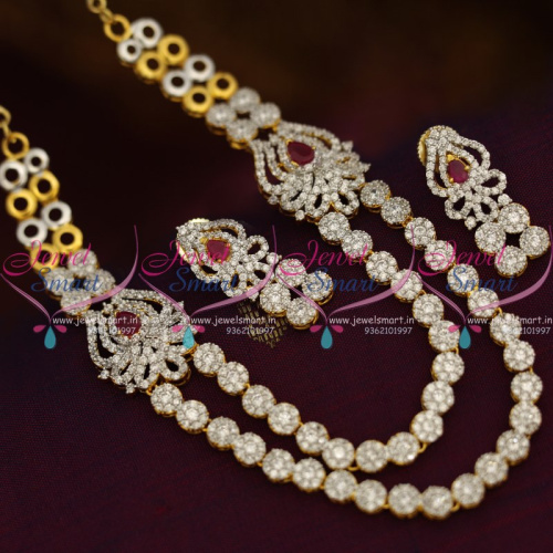 NL8520 Exclusive Multi Strand Ruby CZ Short Necklace Diamond Finish Jewellery Two Tone Colour