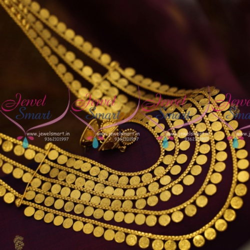 NL8252 Lakshmi Coin Multi Strand Grand Gold Design Haram Long Necklace Online