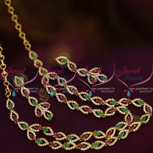 NL8523 Multi Layer Ruby Emerald White Two Strands CZ Party Wear Gold Plated Imitation Necklace Online