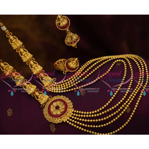 NL8271 Multi Strand Gundla Mala Temple Nagas Beads Jewellery Invisible Setting Stone
