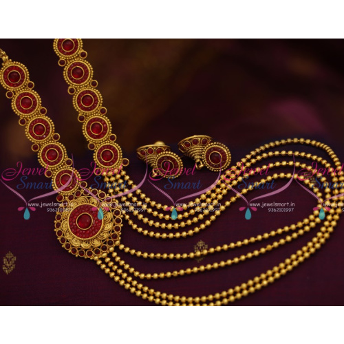 NL8274 Multi Strand Beads Mala Latest Invisible Red Stone Fashion Jewellery Online