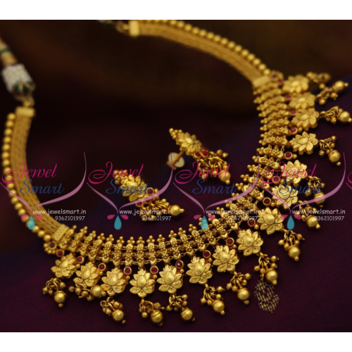 NL8259 One Gram Gold Plated Ruby Nakshi Work Short Necklace Fashion Jewellery