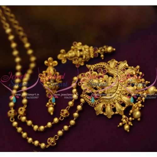 NL8260 Gold Plated Temple Ruby Gundla Mala Single Strand Beaded Nagas Jewellery Online