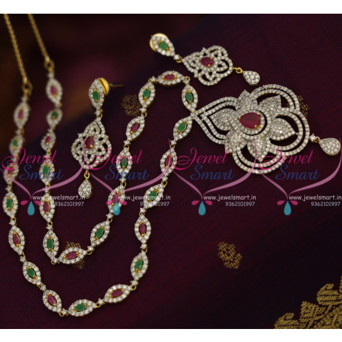 NL8474 Ruby Emerald CZ Haram Long Necklace South Traditional Imitation Designs