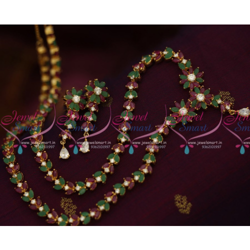 NL8468 Ruby Emerald Leaf Chain Flower Pendant Long Necklace Quality Traditional Jewellery