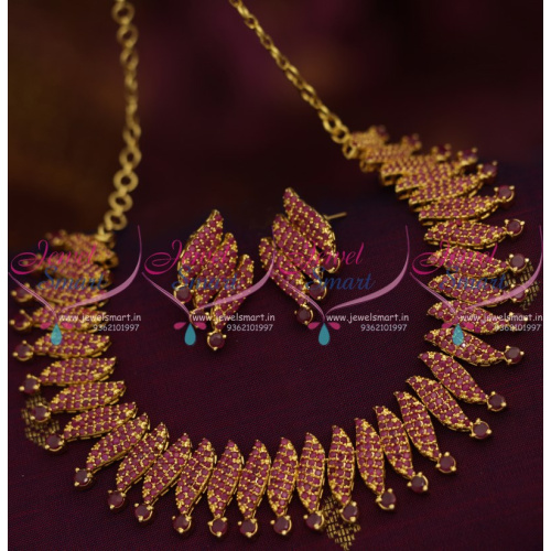 NL8358 Ruby Link Gold Design Fancy Necklace Party Wear Jewellery Set Online