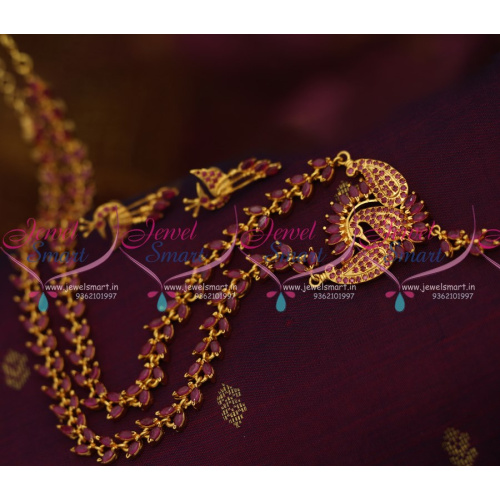NL8344 Peacock Design Ruby Semi Precious Marquise Stones Long Necklace Traditional