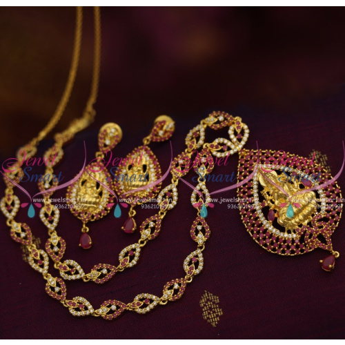 NL8357 Ruby White CZ Temple Laxmi Haram South Traditional Immitation Jewellery