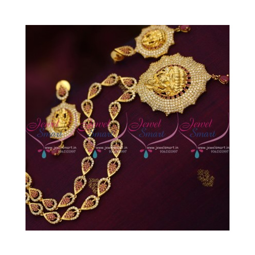 NL8345 Ruby White CZ Temple Laxmi Haram Long Necklace Traditional Imitation