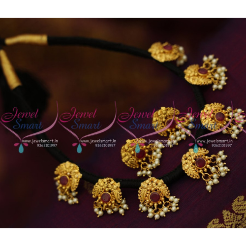 NL8417 Black Thread Dhaga Antique Mangalsutra Necklace Screwback Earrings