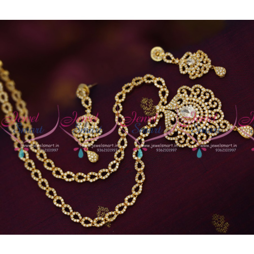 NL8351 Gold Plating CZ White Stones Long Necklace Gold Design Quality Wedding Jewellery Online