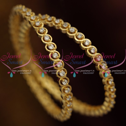B8787 Gold Plated American Diamond White Stones 2 Pieces Set Traditional Design Bangles