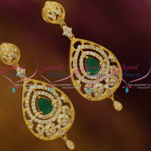 ER8786 Gold Plated Emerald White Long Size Earrings Latest Fashion Jewellery Online