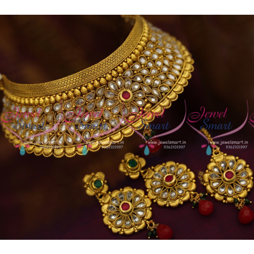 NL8750 Latest Broad Antique Grand Choker Necklace Maangtikka Fashion Wedding Jewellery