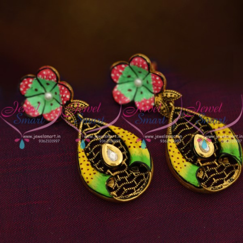 E8769 Antique Meenakari Hand Painting Floral Design Earrings Light Weight Collections