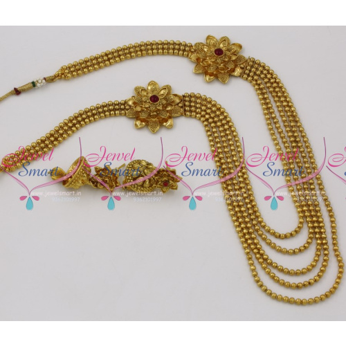 NL7012 Floral Mugappu Multi Layered Gundla Mala Beads Design Antique Jewellery