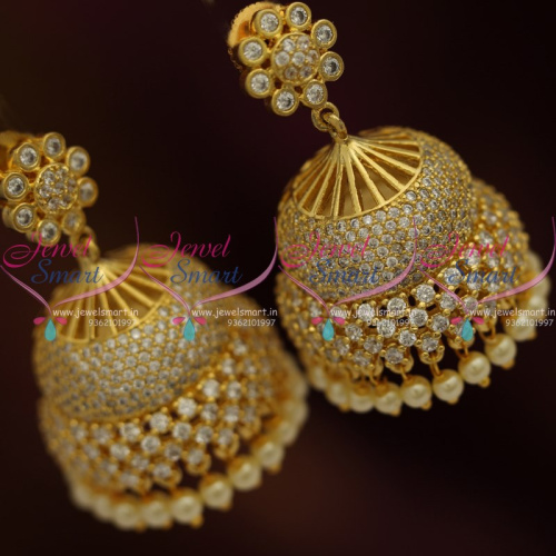 J8753 American Diamond White Bollywood Style Gold Finish Jhumka Earrings Online