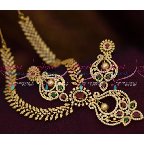 NL8518 Ruby Emerald White CZ Rich Look Gold Traditional Finish Jewellery Set Buy Online
