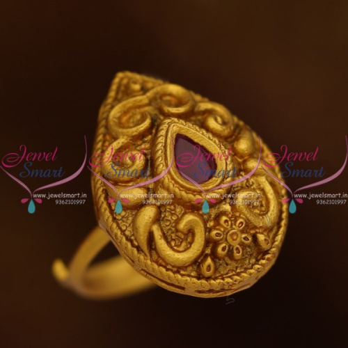 F8685 Floral Nakshi Matte Antique Gold Finish Adjustable Finger Rings Online