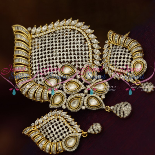 PS8814 Latest Fusion Designer Jewellery Kundan Pendant Set Antique Gold Imitation Collections