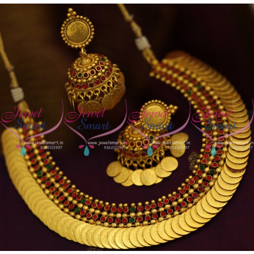 NL8715 Latest Traditional Gold Design Kasumala Necklace Jhumka Earrings Online