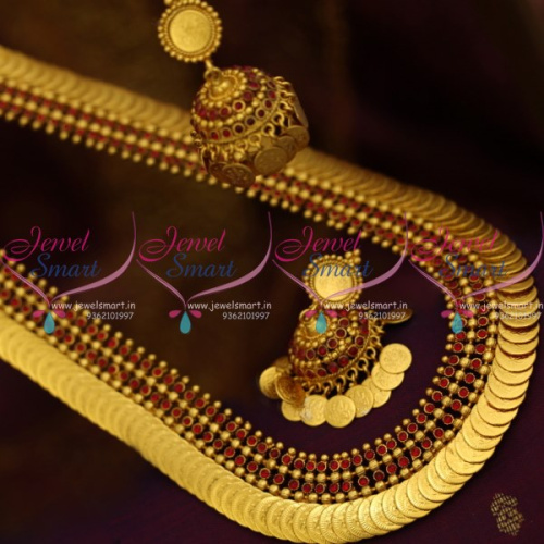 NL8735 Temple Traditional Gold Design Kasumala Haram Jhumka Earrings Online