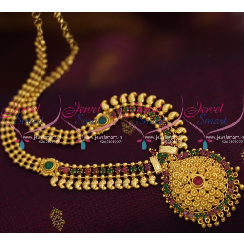 NL8643 Simple Ruby Emerald Gold Plated Mango Design Traditional South Jewellery